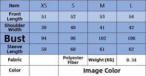 Detailed size chart for tweed jacket showing measurements for XS, S, M, and L sizes