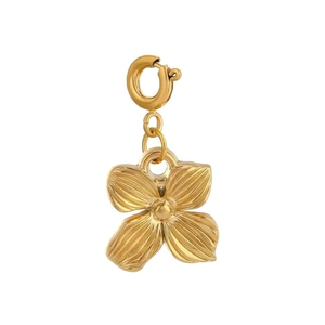 Golden 18K vacuum plated four-leaf flower pendant with delicate radial texture