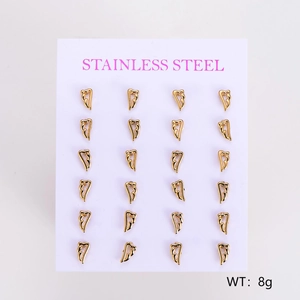 Set of 12 pairs of minimalist stainless steel butterfly and crown stud earrings in gold