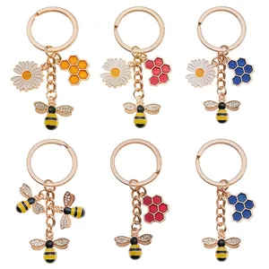 Cute Bee Butterfly Keychain Alloy Rhinestone Enamel Daisy Honeycomb Bag Charm For Women Girls Mother's Day Gift Jewelry Hanging