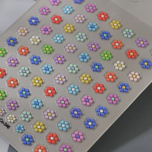 3D candy colored flower nail art stickers with embossed 3D texture and colorful beads