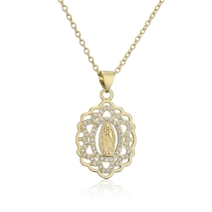 Luxurious gold-plated Virgin Mary pendant necklace with sparkling zircon halo design