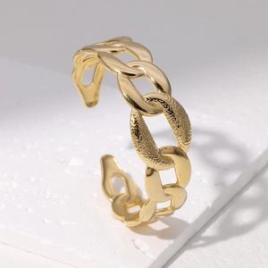 Bracelet Jonc À Maillons En Acier Inoxydable Plaqué Or Manchette Ouverte Design Torsadé Texturé Bijoux Mode Pour Femmes