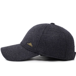 Men's winter thick wool baseball cap with warm ear protection in charcoal grey finish