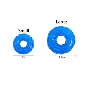 Durable blue TPR spike ring chew toy for large dogs, available in 10cm and 12.5cm sizes