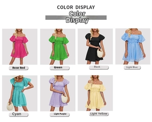 Présentation des couleurs de mini robes à manches bouffantes en sept tissus texturés