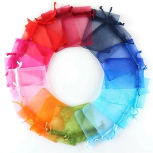 Colorful organza drawstring pouches for gift packaging and jewelry storage