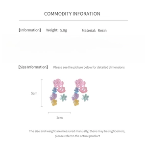 Detailed size chart and specifications for resin flower tassel earrings with dimensions