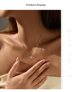 Gros plan sur le collier halo en argent S925 avec moissanite étincelante sur un mannequin