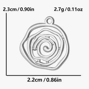 Detailed view of silver stainless steel rose pendant with precise size and weight specs