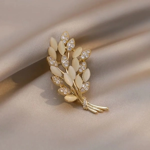 Eleganter Legierung Strass Weizenähre Brosche Pin Mode Blatt Brustnadel Bekleidungszubehör Für Damen Hochzeit Bankett Geschenk
