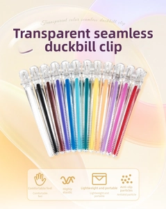 Macro shot of colorful transparent hair clips with antiskid surface and metal springs