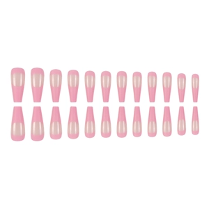 24pcs long coffin press on nails featuring rose pink french tips and nude gradient base