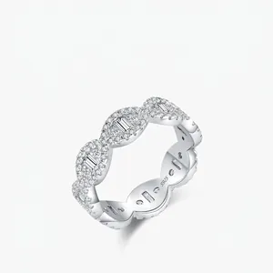 Interlocking Oval Ring 925 Sterling Silver Cubic Zirconia Geometric Sparkly Full Pavé Light Luxury Jewelry For Women