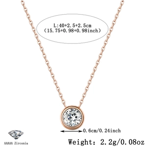Detail view of rose gold single zircon necklace with size specs 45cm and 2.2g weight
