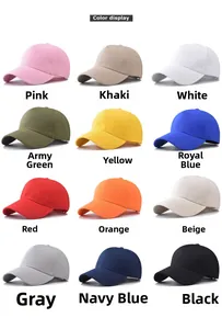 Grid display showing twelve different colors of minimalist polyester baseball caps