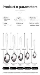 Tableau des tailles de cuillères en acier inoxydable 410 en cinq dimensions et poids