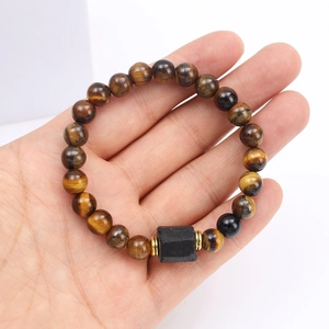 Natural Tiger Eye Lava Stone Howlite Beaded Bracelet Handmade Tourmaline Magnet Elastic Hand Chain Fashion Jewelry Men
