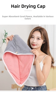 Close-up of pink coral fleece interior and grey double-layer hair towel with bear button
