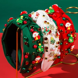Cerchietto Natalizio Per Donna Babbo Natale Albero Di Natale Perla Artificial Strass Nodo Largo Fascia Per Capelli Accessori Festa