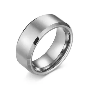 Stainless Steel Band Ring Men Brushed Matte Finish Polished Beveled Edge Modern Minimalist Jewelry