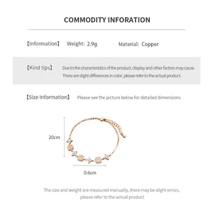 Guide des tailles détaillé pour bracelet trèfle plaqué or 18 carats avec dimensions