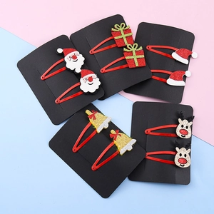 Fermagli per Capelli Natalizi per Bambini in Stoffa Glitterata Babbo Natale Renna Albero di Natale Campanello Clip BB Rosse Accessori