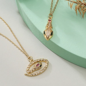 Snake Pendant Necklace Copper Gold Plated With Zircon Bohemian Ins Style For Women