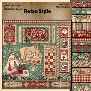 Vintage 12 sheets Christmas Santa scrapbook paper collection for junk journals