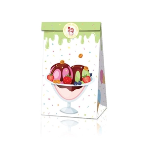 Dettaglio del sacchetto regalo in carta per gelato con adesivo di chiusura