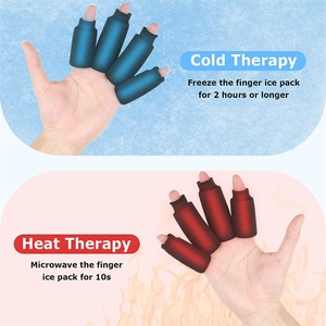 Cold and heat therapy finger sleeve showing blue cooling and red warming gel modes