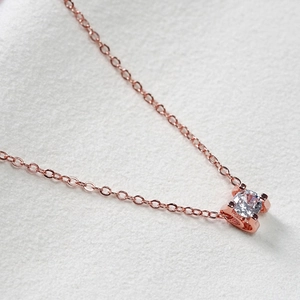 Classic rose gold titanium steel necklace with a sparkling single zircon stone pendant