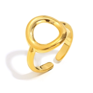 Anello aperto minimalista in acciaio inossidabile placcato oro 18K con cerchio cavo
