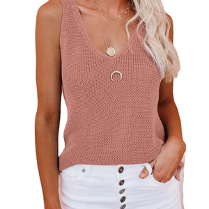 Top senza maniche in maglia di seta ghiaccio con scollo a V in rosa antico