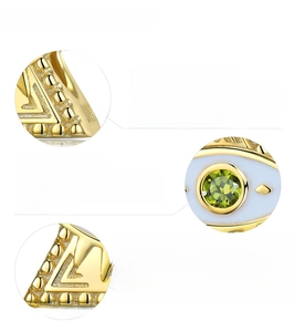 Macro detail of 925 sterling silver bead with cubic zirconia and gold plating