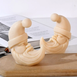 Christmas moon Santa Claus candle set on a wooden tray with Nordic minimalist decor