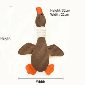 Detail view of plush goose toy showing 32cm height and 22cm width dimensions