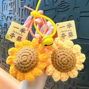 Handmade Crochet Sunflower Graduation Keychain Graduation Cap Flower Bouquet Key Ring Students Exam Success Success Gift Keychain