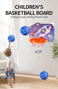 Panier de basket mural enfant avec lumières LED, anneau pliable et ballons bleus silencieux