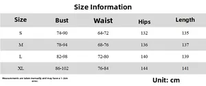 Detailed size chart for women's backless jumpsuit including bust, waist, and hip dimensions