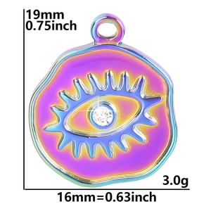 Rainbow Evil Eye pendant detail with dimensions 19mm height and 16mm width