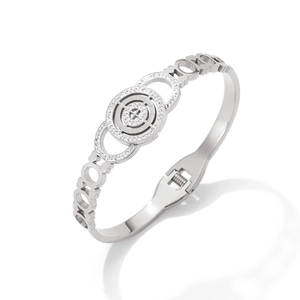 Silver stainless steel roman numeral cuff bracelet with sparkling pavé crystal details