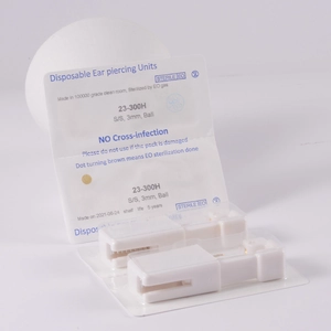 Sterile disposable ear piercing tool with 316L stainless steel 3mm ball stud packaging
