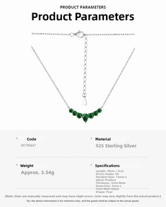 Detailed view of S925 sterling silver water drop necklace with 5A green pear-cut zircon