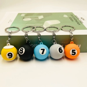 Set of number 5 to 9 billiard ball keychains with matte finish and silver metal chains