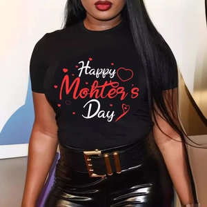 Mother's Day Cotton T-Shirt For Men Women Casual Loose Round Neck Short Sleeve Printed Tee Top Graphic Heart Rose Pattern