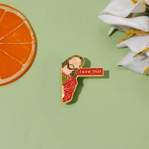 Funny Jesus Meme enamel pin with 'I saw that' quote on a vibrant green background