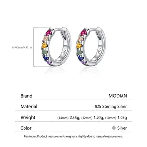 925 Sterling Silver colorful zircon hoop earrings with vibrant rainbow gemstones