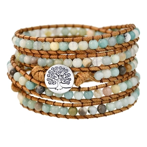 Bohemian multi-layer wrap bracelet featuring natural stone beads and tree of life charm