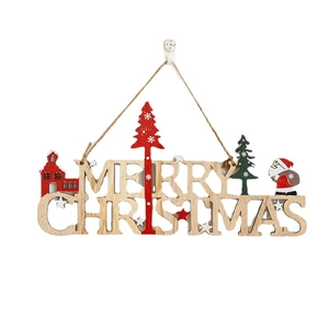 Wooden Merry Christmas letter sign with Santa Claus and tree hanging decorations